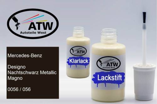 Mercedes-Benz, Designo Nachtschwarz Metallic Magno, 0056 / 056: 20ml Lackstift + 20ml Klarlack - Set, von ATW Autoteile West.